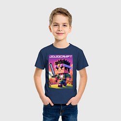 Футболка хлопковая детская Джонатан Джостар - Майнкрафт коллаба, цвет: тёмно-синий — фото 2