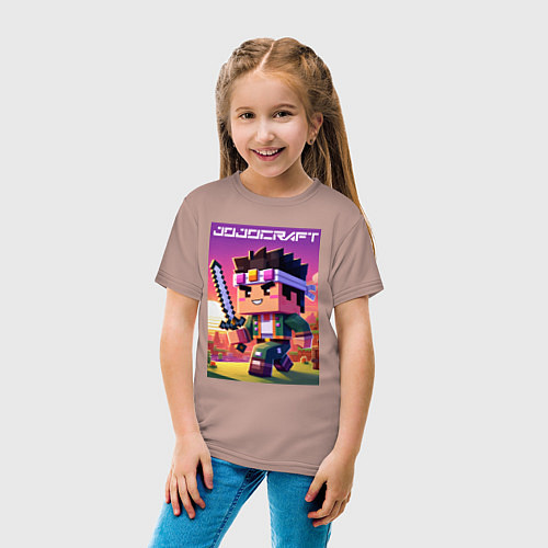 Детская футболка Джонатан Джостар - Майнкрафт коллаба / Пыльно-розовый – фото 4