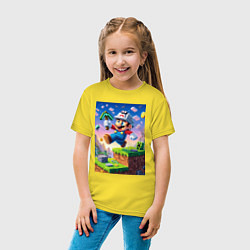 Футболка хлопковая детская Марио и Майнкрафт - коллаба, цвет: желтый — фото 2