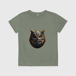 Футболка хлопковая детская Круглая сова, цвет: авокадо