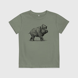 Футболка хлопковая детская Новогодний кабан, цвет: авокадо