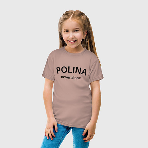 Детская футболка Polina never alone - motto / Пыльно-розовый – фото 4