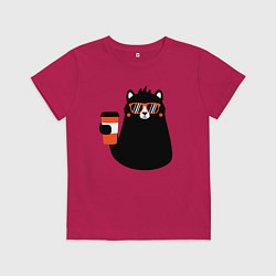 Футболка хлопковая детская Мишка с напитком, цвет: маджента