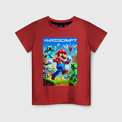 Футболка хлопковая детская Mario in Minecraft - ai art collaboration, цвет: красный