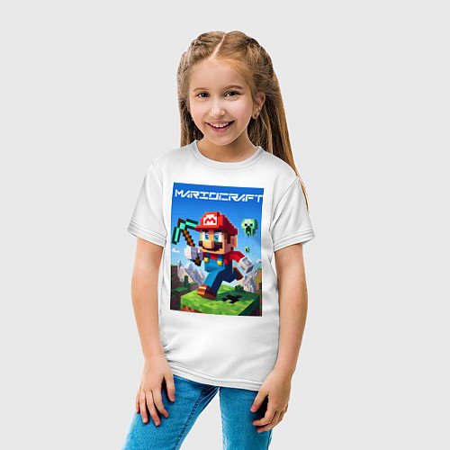 Детская футболка Minecraft and Mario - ai art collaboration / Белый – фото 4