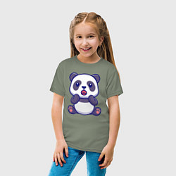 Футболка хлопковая детская Удивлённая панда, цвет: авокадо — фото 2