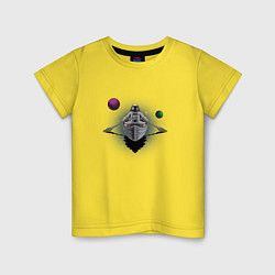 Футболка хлопковая детская Космонавт плывет в лодке, цвет: желтый