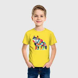 Футболка хлопковая детская Funny wolf - patchwork ai art, цвет: желтый — фото 2