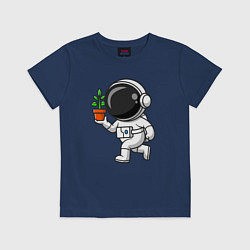 Футболка хлопковая детская Космонавт флорист, цвет: тёмно-синий