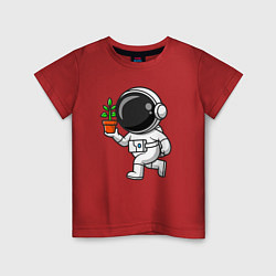 Футболка хлопковая детская Космонавт флорист, цвет: красный