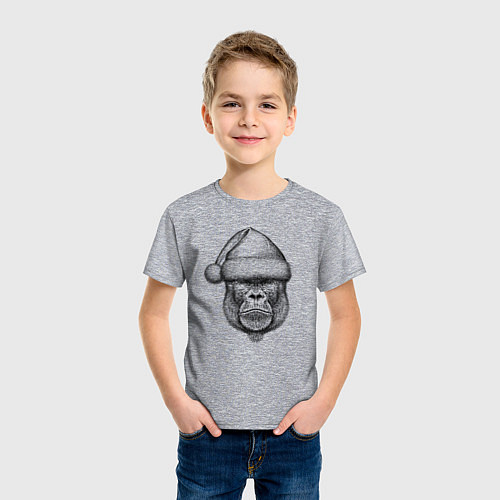 Детская футболка Морда новогодней гориллы / Меланж – фото 3