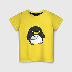 Футболка хлопковая детская Линукс пингвин, цвет: желтый