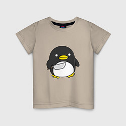 Футболка хлопковая детская Линукс пингвин, цвет: миндальный