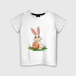 Футболка хлопковая детская Пасхальный кролик и пасхальное яйцо, цвет: белый