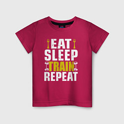 Футболка хлопковая детская Eat sleep train, цвет: маджента