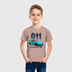 Футболка хлопковая детская Cпортивный автомобиль Porsche, цвет: пыльно-розовый — фото 2