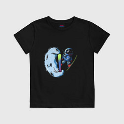 Футболка хлопковая детская Прыжок космонавта на лыжах с Месяца, цвет: черный