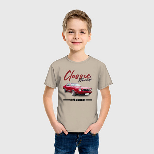 Детская футболка Американский маслкар Ford Mustang 1974 года / Миндальный – фото 3