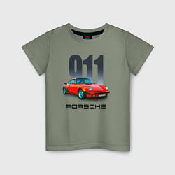 Футболка хлопковая детская Porsche 911 спортивный немецкий автомобиль, цвет: авокадо