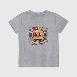 Футболка хлопковая детская Пиксель робот, цвет: меланж