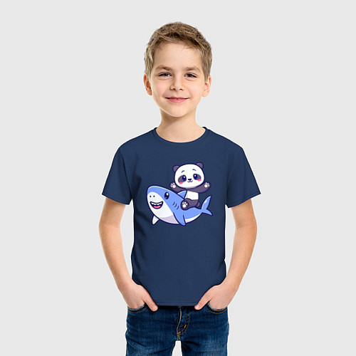 Детская футболка Панда и акула / Тёмно-синий – фото 3