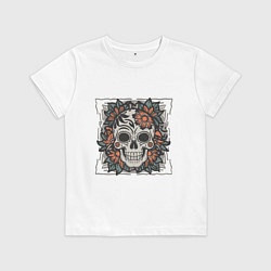Детская футболка Ретро татуировка с цветами и черепом