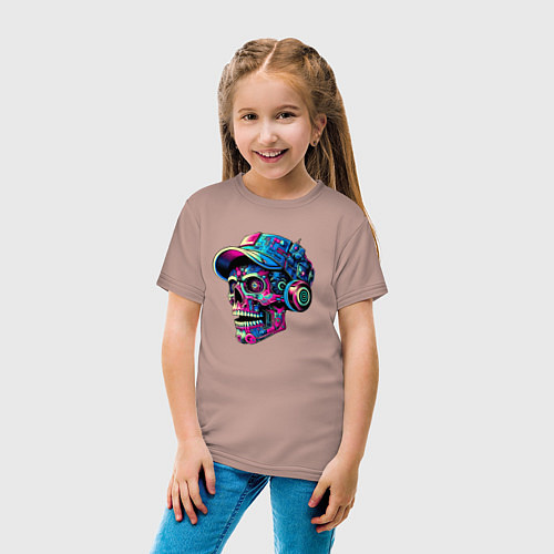 Детская футболка Кибер череп чувак в наушниках - нейросеть / Пыльно-розовый – фото 4