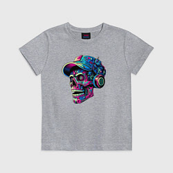 Детская футболка Кибер череп чувак в наушниках - нейросеть