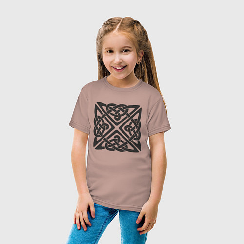 Детская футболка Квадратный кельтский черный узор / Пыльно-розовый – фото 4