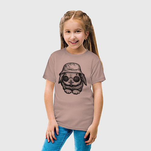 Детская футболка Зайчишка в панаме / Пыльно-розовый – фото 4