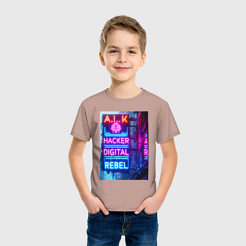 Детская футболка Ai hacker digital rebel - neon glow / Пыльно-розовый – фото 3