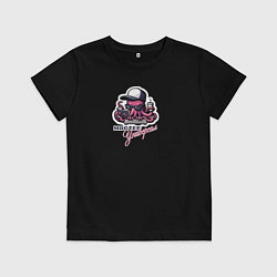 Детская футболка Учёный осьминог с компьютером и кофе