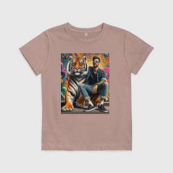 Детская футболка Чувак хипстер с тигром - нейросеть