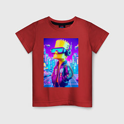 Футболка хлопковая детская Cyber Bart on a virtual glasses, цвет: красный