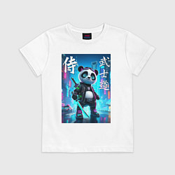 Футболка хлопковая детская Panda samurai - bushido ai art, цвет: белый