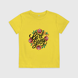 Футболка хлопковая детская Girl Gang с розами, цвет: желтый