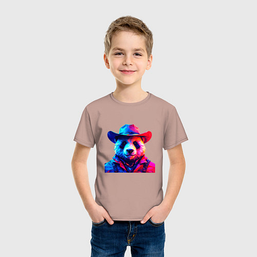 Детская футболка Панда ковбой / Пыльно-розовый – фото 3