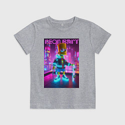Футболка хлопковая детская Neon Bart - with skateboard ai art fantasy, цвет: меланж