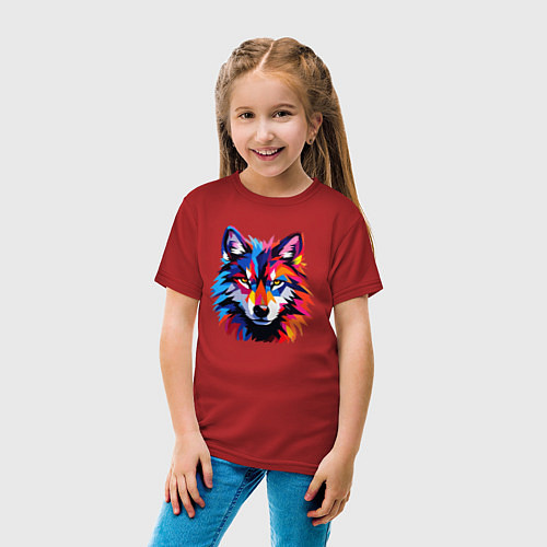 Детская футболка Красочный волк поп арт / Красный – фото 4