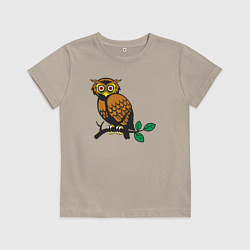 Футболка хлопковая детская Сова на дереве, цвет: миндальный