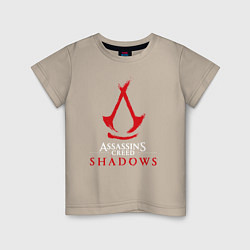 Футболка хлопковая детская Assassins creed shadows logo, цвет: миндальный