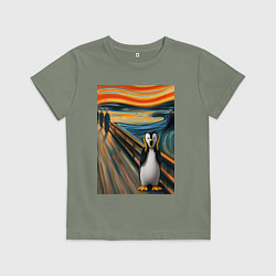 Детская футболка Пингвин кричит - мем картина Мунка ai art