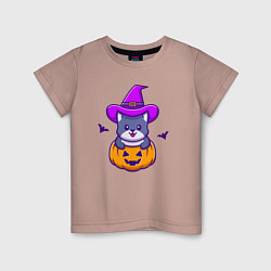 Футболка хлопковая детская Kitty halloween, цвет: пыльно-розовый