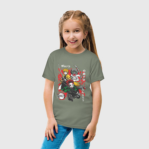 Детская футболка Тандзиро Зеницу Инозука Клинок рассекающий демонов / Авокадо – фото 4
