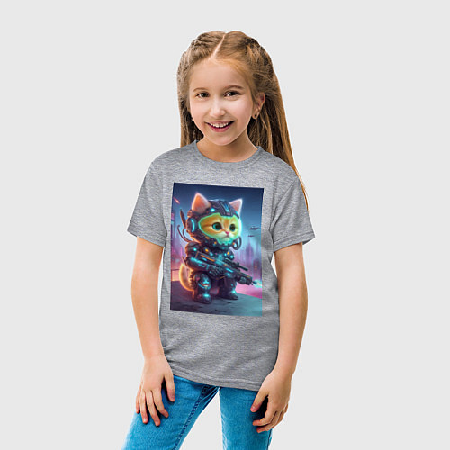 Детская футболка Cool kitten - special cyberforces / Меланж – фото 4