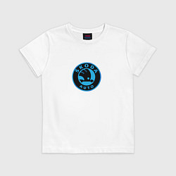 Футболка хлопковая детская Skoda logo blue, цвет: белый