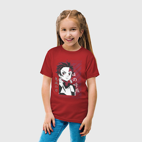 Детская футболка Тандзиро Камадо серьезный Клинок рассекающий демон / Красный – фото 4