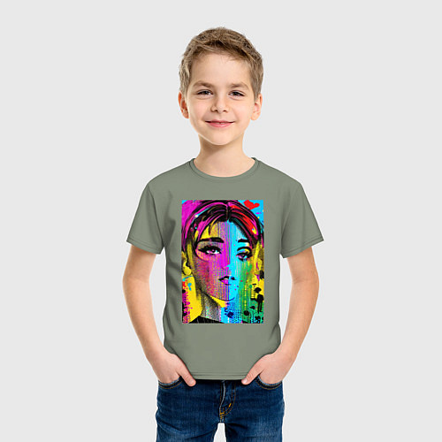Детская футболка Портрет девушки - нейросеть / Авокадо – фото 3