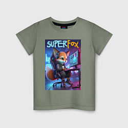 Футболка хлопковая детская Super fox gamer - ai art fantasy, цвет: авокадо