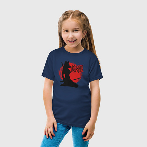 Детская футболка Самурайская лиса / Тёмно-синий – фото 4